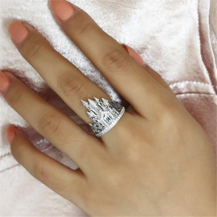 New Vintage Exaggerated Castle Oxidation Ring