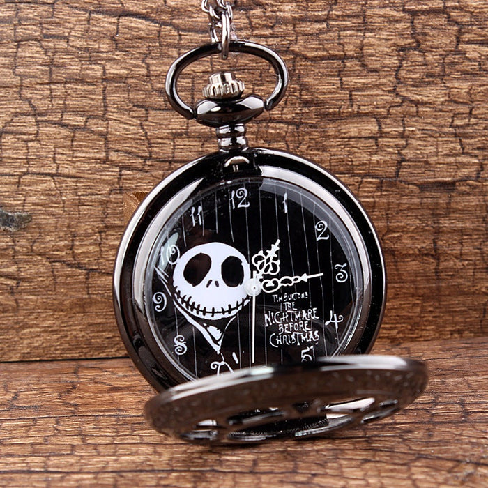 Black Steampunk Tim Burtons Hollow Quartz Pocket Watches For Mens Womens