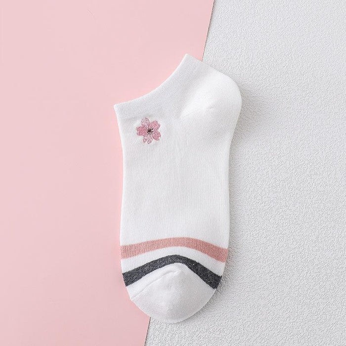 Summer Thin Cotton Socks Embroidered Shallow Striped Socks