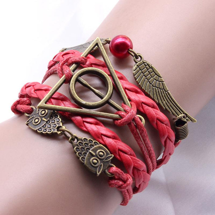 60Pcs Vintage Owl Wings Leather Rope Bracelet