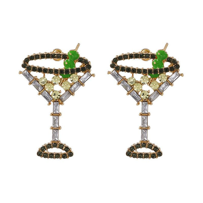 New Style Personalized Wine Cup Shape Earrings Accessories Inlaid Rhinestone