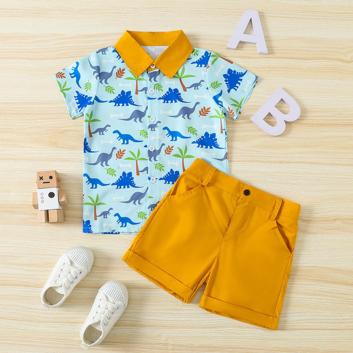 Boy's Dinosaur Printed Short Sleeved Shirt Two-piece Set