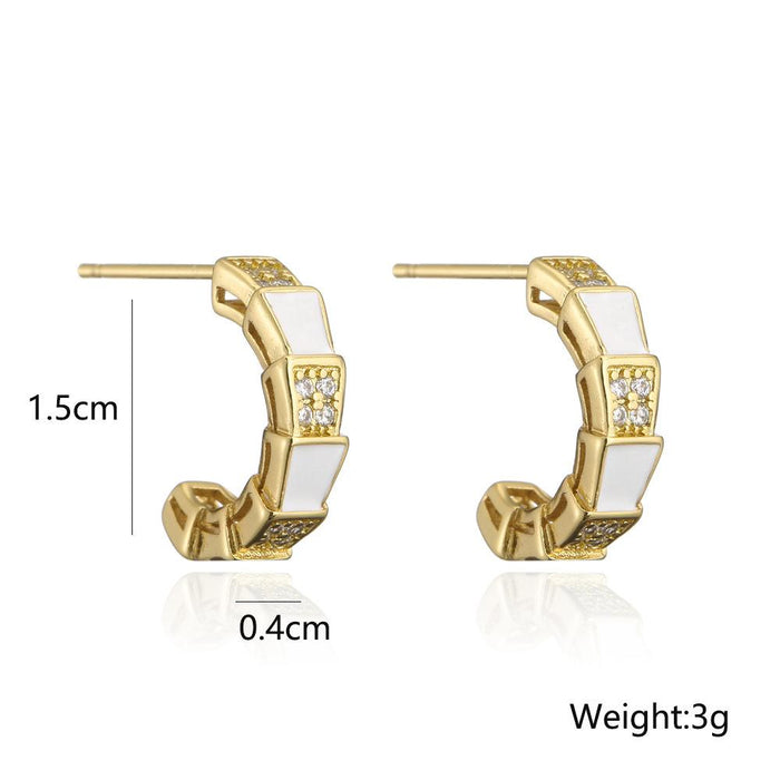 Light Luxury Style Oil Drop Gold Color Zircon Geometric Earrings