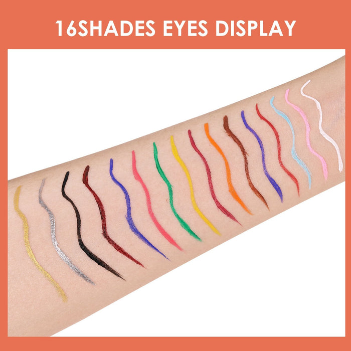 16 colour Eyeliner Pen set is not waterproof and durable.