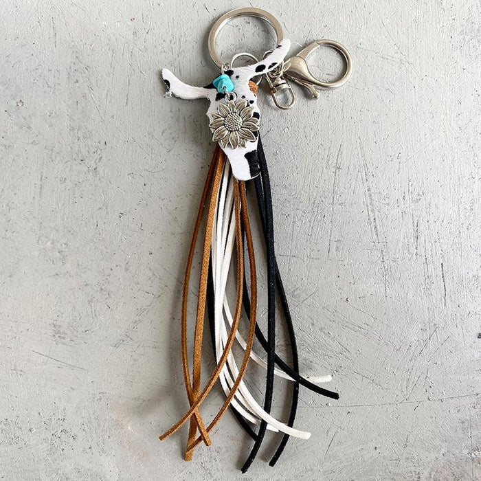 Western style ox head shape leather keychain handmade key chain