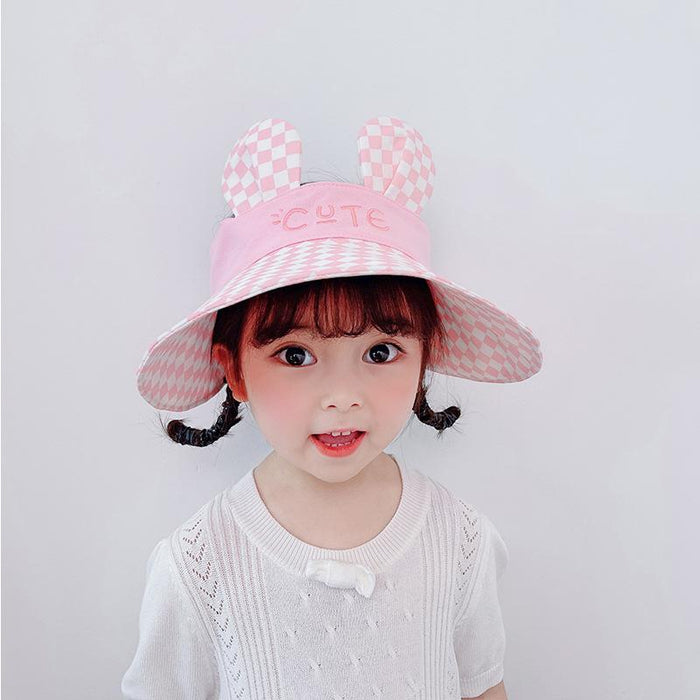 Summer Children's Plaid Rabbit Ears Big Brim Sunshade Hat
