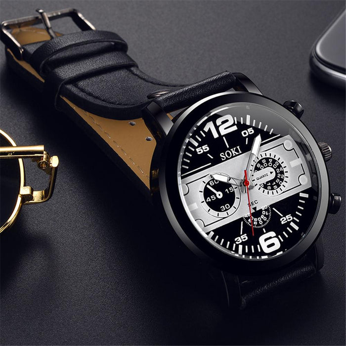 Men's Sports Leather Strap Quartz Wristwatch
