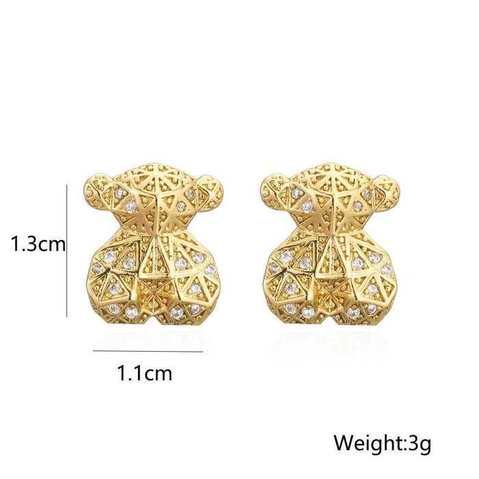 New Gold Color Zircon Animal Collection Bear Earrings