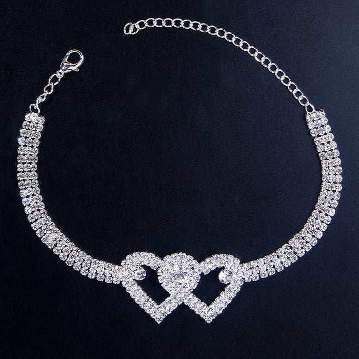 Rhinestone Double Heart Anklet