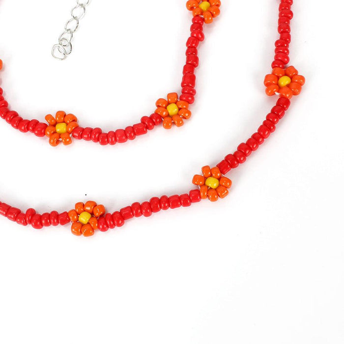 Women's Jewelry Creative Rice Bead Woven Flower Necklace Set