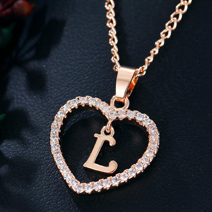 Womens Initials Heart Pendant 26 Letters Necklace