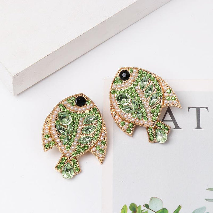Female Jewelry Creative Goldfish Earrings Inlaid Rhinestone