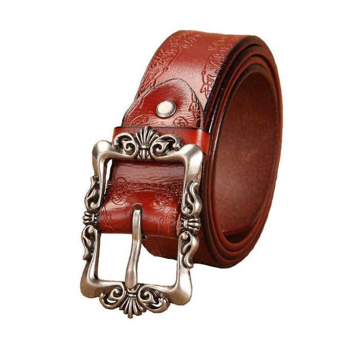 New Two-color Retro Embossed Wide Belt