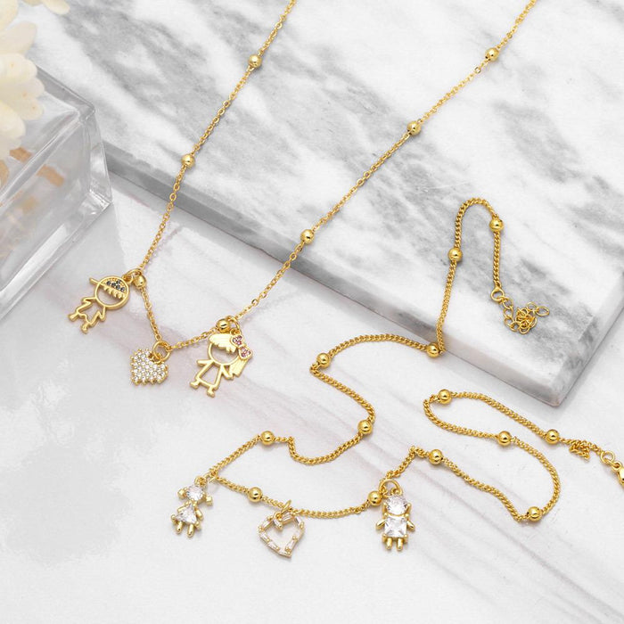 Cute Cartoon Boy Girl Love Necklace