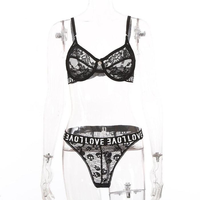 Women's Lace Stitching Underwear Sexy Alphabet Lingerie Set