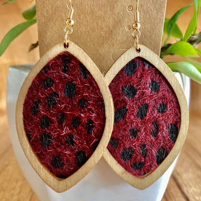 Vintage Western Leopard Leather Wood Women's Earrings