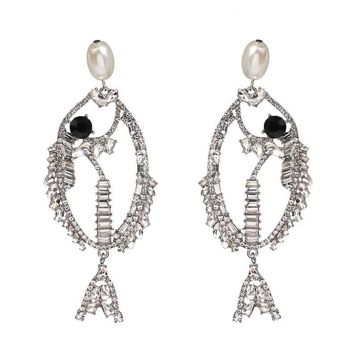 Women's Jewelry Personalized Fashion Versatile Fishbone Earrings Inlaid Rhinestone