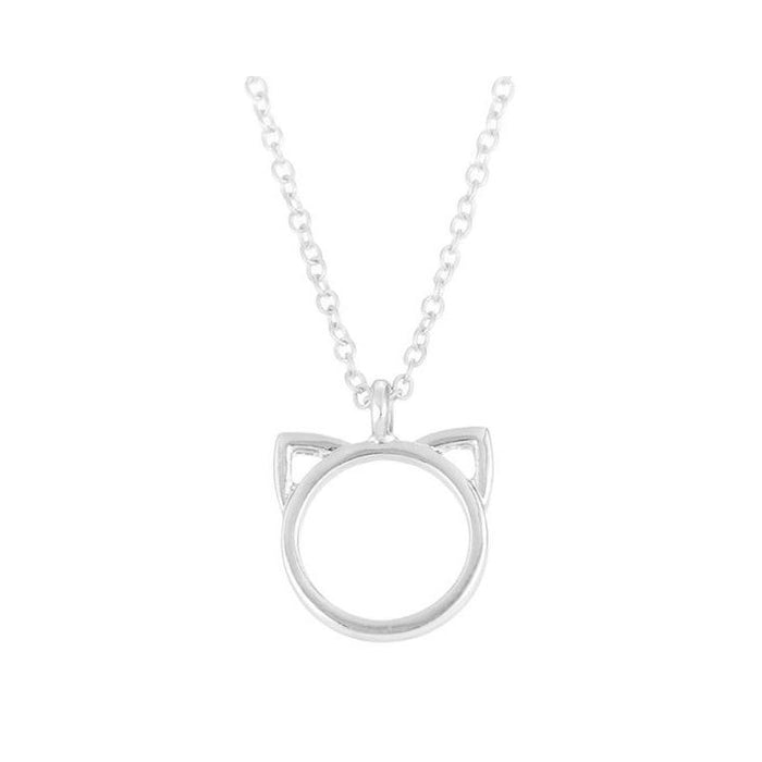 Hollowed Out Cat Ear Necklace Animal Pendant Card Clavicle Chain
