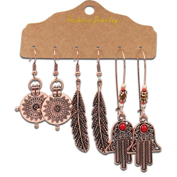 3 pairs/set Earrings Bohemian Style Jewelry X0X36194