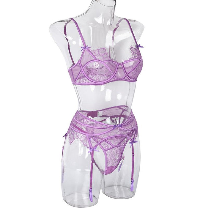 Women Lace Mesh Hollow Lingerie Sexy Push Up Underwear Set