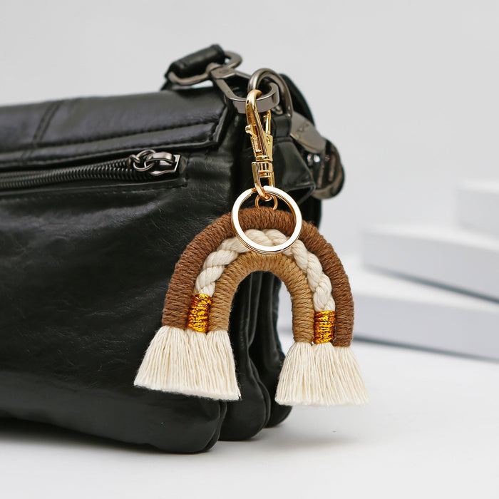 New Hand Woven Rainbow Tassel Key Chain Bag Pendant