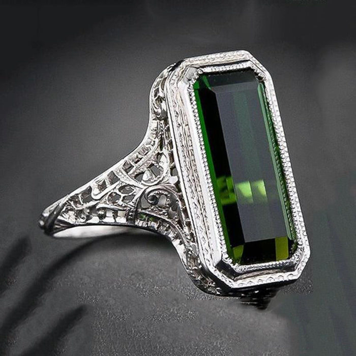 Fashion Rectangular Green Amethyst Women's Ring