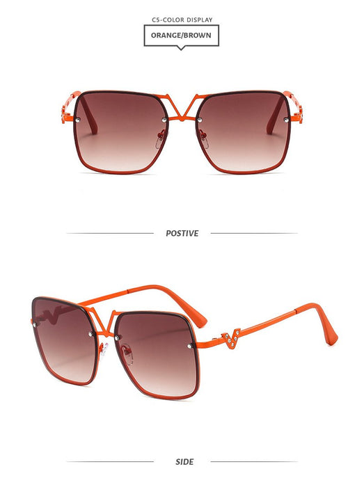 Square metal sunglasses V-shaped diamond inlay