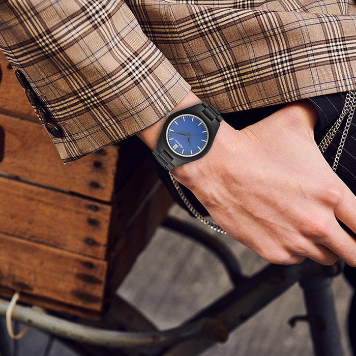 Quartz Watch Men's Cool Sandalwood Blue Literal Wood Watch
