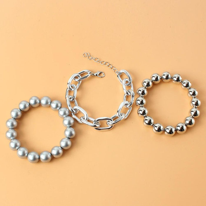 Fashion Hip Hop Exaggerated Round Bead Bracelet Women's Jewelry Set