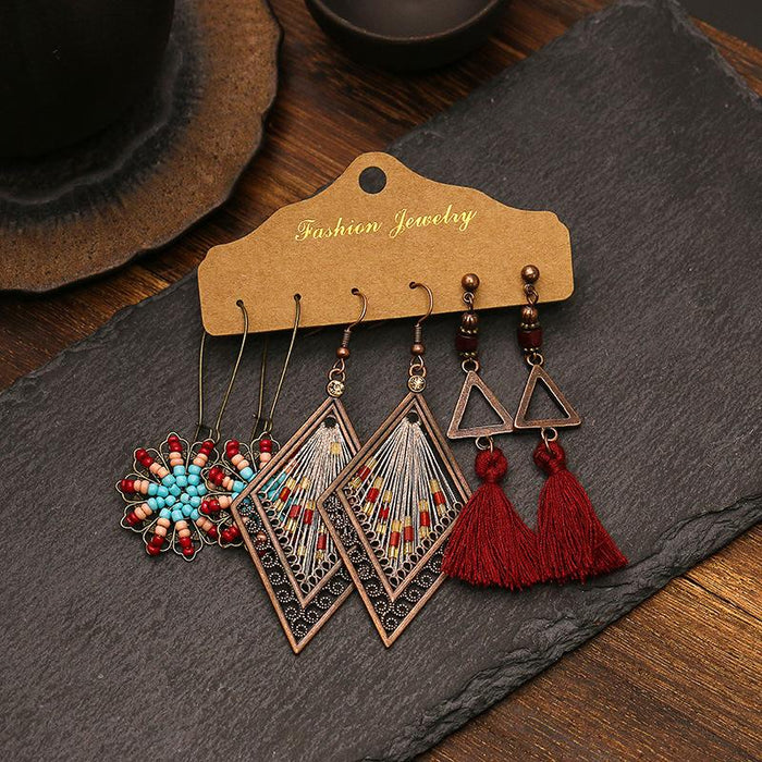 Three-Piece Metal Drop Earrings Set Jewelry
