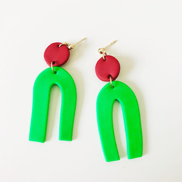 Green Handmade DIY Soft Clay Geometric Flower Earrings