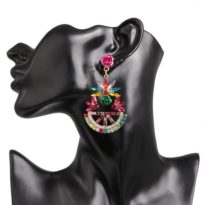 New Female Jewelry Plant Flower Earrings Accessories Inlaid Rhinestone