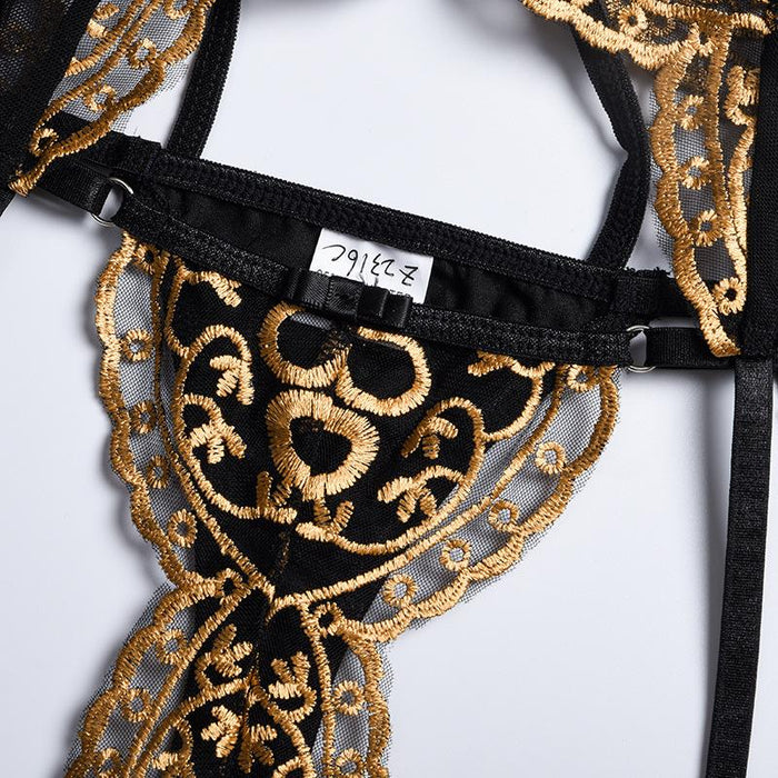 Summer Fashion Mesh Embroidered Patchwork Underwear Set