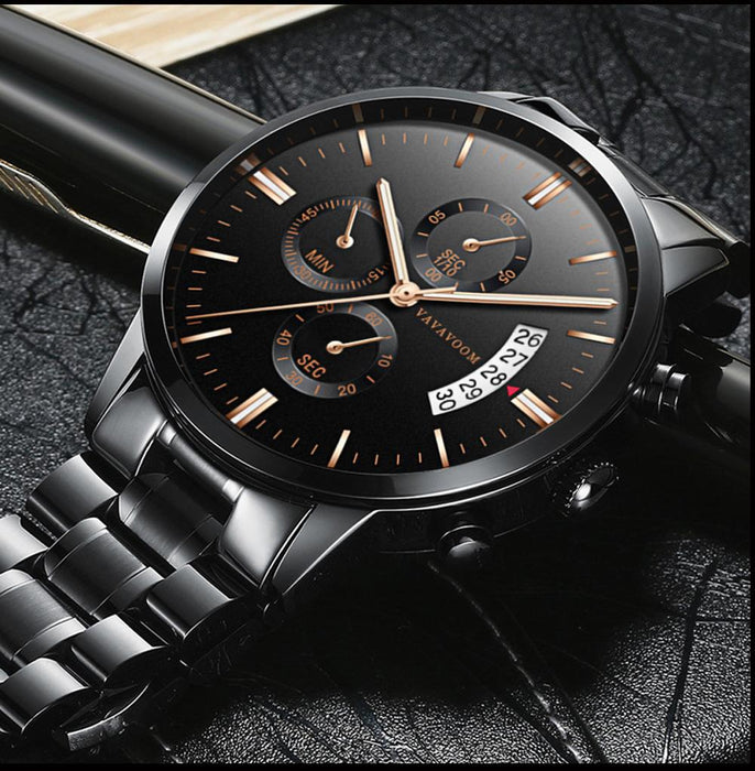 Mens Stainless Steel Band Business Casual Calendar Waterproof Quartz Watch