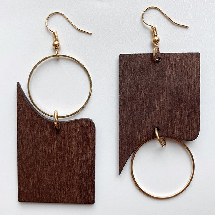 Minimalist Wooden Gold Boho Women's Earrings