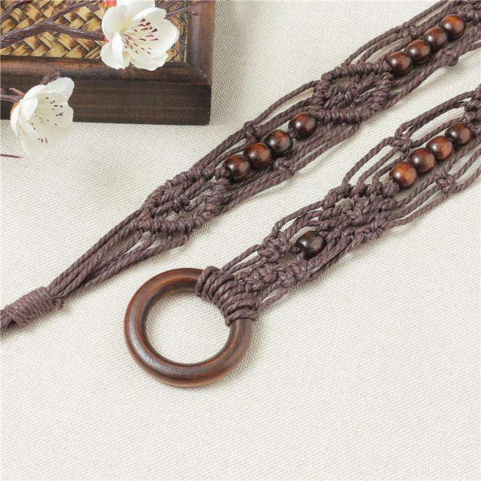 Fashion national style woven belt with skirt Bohemian style decorative belt long tassel women's belt wide