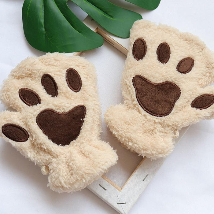 Women Cartoon Gloves Student Winter Fingerless Warmth Padded Gloves