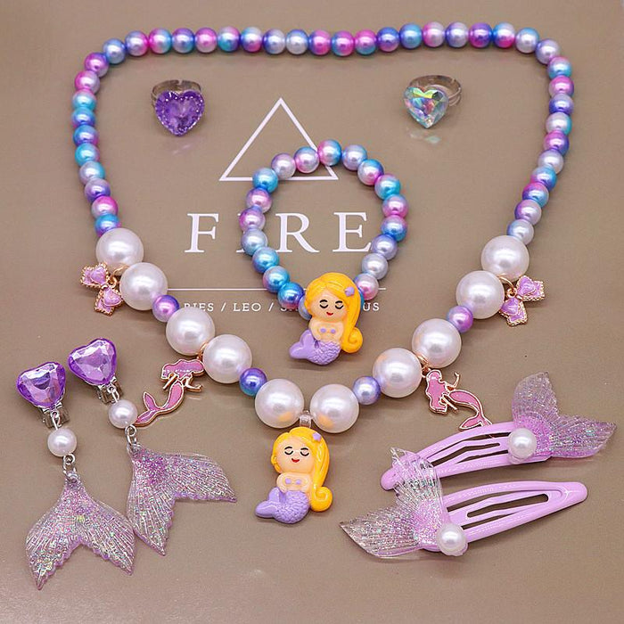 Children's Ocean Shell Fishtail Necklace Bracelet Ring Earring Set