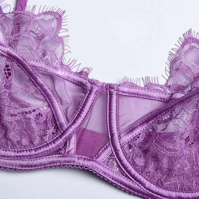 Women Lace Mesh Hollow Lingerie Sexy Push Up Underwear Set
