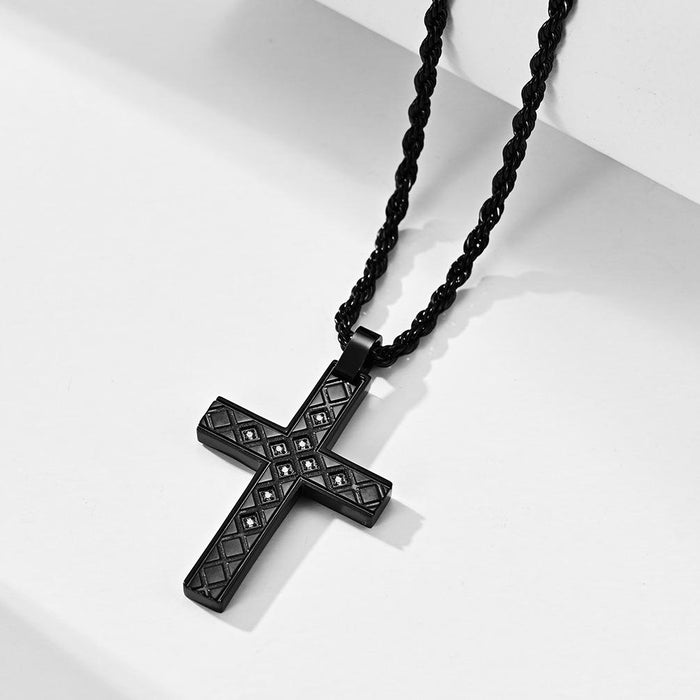 Titanium Steel Drawing Cross Stainless Steel Men's Necklace