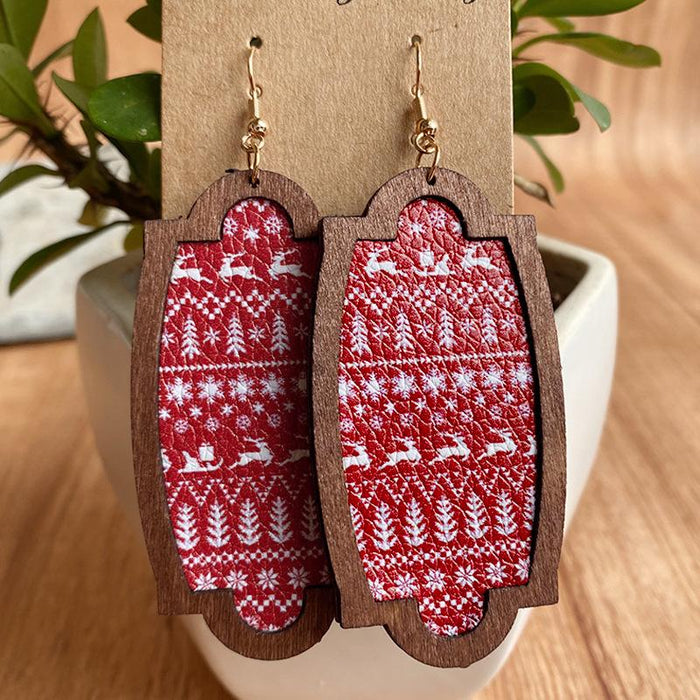 New Plaid Snowflake Dot Drop Shape Women's Wooden Earrings