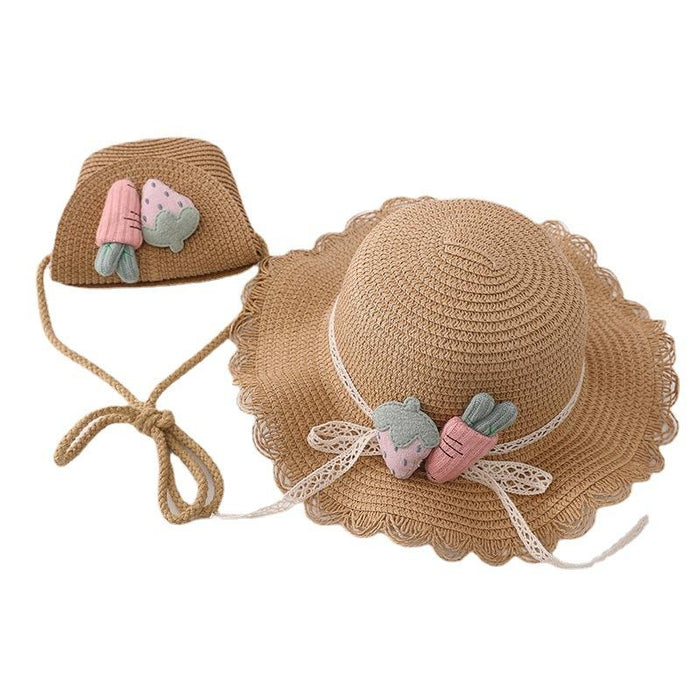 Cute Strawberry Radish Children's Wavy Straw Hat Bag Set