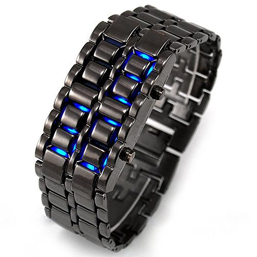 Men Women Lava Iron Samurai Metal LED Faceless Bracelet Watch