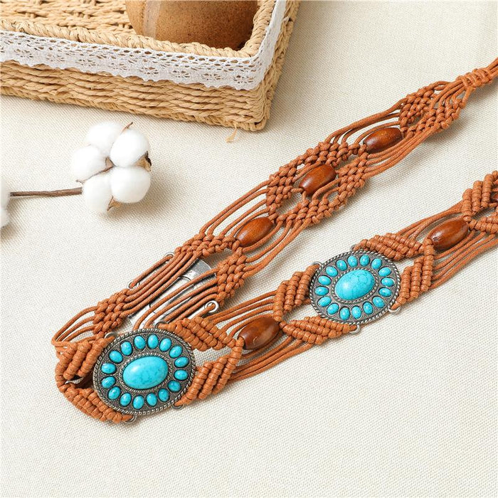 National style women's belt woven belt acrylic woven women's waist chain