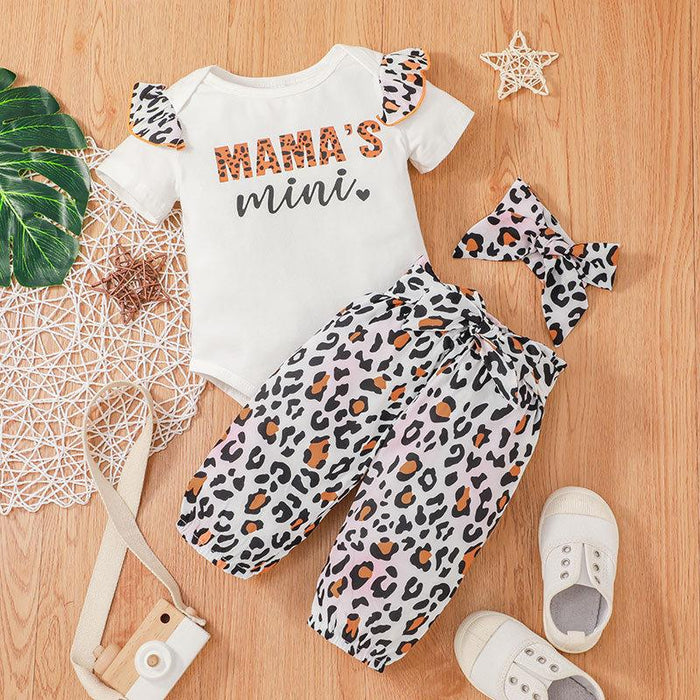Letter waist pants leopard print three piece set