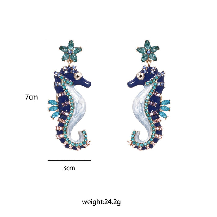 New style personality blue seahorse female Earrings accessories Inlaid Rhinestone