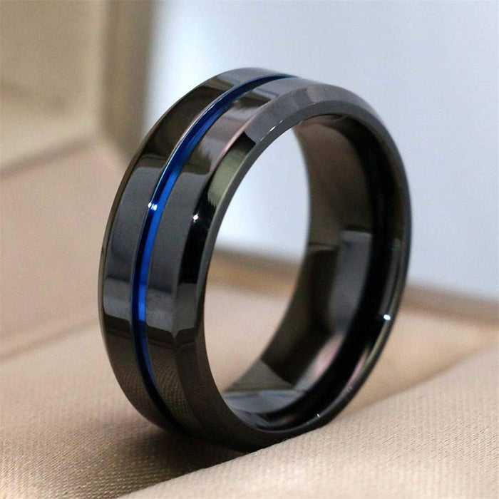Couple Ring Female Blue Zircon Ring Male Black Ring