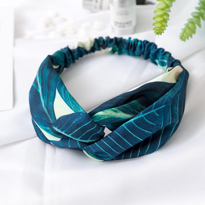 New Banana Leaf Printed Bouquet Hair Band Elastic Wide Brimmed Headband Women's Face Washing and Makeup Yoga Headdress