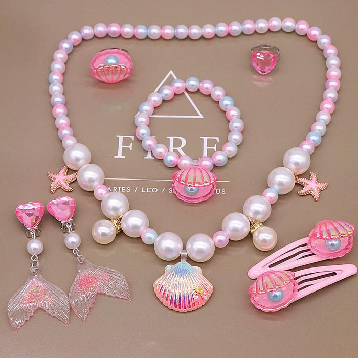 Children's Ocean Shell Fishtail Necklace Bracelet Ring Earring Set