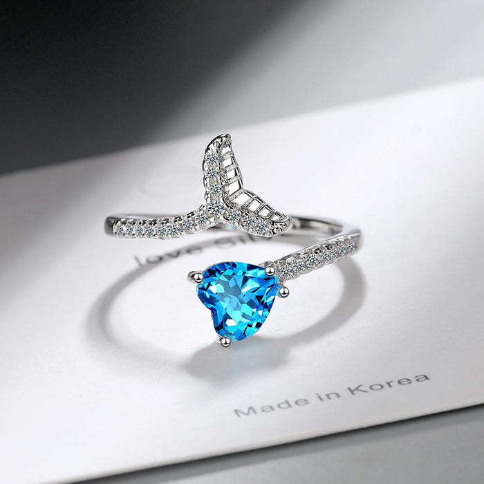 Fashion Heart Blue Fishtail Open Ring